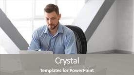  Presentation with statistics - Presentation design with statistics - handsome manager working with laptop background and a gray colored foreground