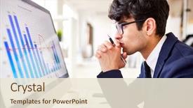  Presentation with man looking up happy - PPT layouts with statistics - side view of pensive man background and a cream colored foreground