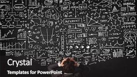  Presentation with office chair - Theme featuring statistics chalk - young businessman sitting in office background and a  colored foreground