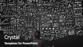  Presentation with businessman standing on mountain top - Presentation design consisting of statistics chalk - young businessman standing in front background and a  colored foreground