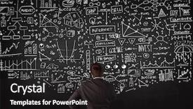  Presentation with blackboard - Cool new presentation design with statistics chalk - young businessman standing in front backdrop and a dark gray colored foreground