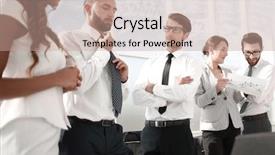  Presentation with computer engineering - Theme with statistics computer engineering - group of employees standing background and a coral colored foreground