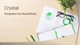  Presentation with flower office desk table - Colorful PPT layouts enhanced with statistics flower - office desk workplace with charts backdrop and a  colored foreground