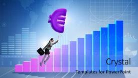  Presentation with statistics - Colorful PPT theme enhanced with statistics free - businesswoman flying on euro sign backdrop and a light blue colored foreground