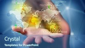  Presentation with analytics - Colorful slide set enhanced with statistics in front of blue backdrop and a ocean colored foreground