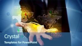  Presentation with analytics - Theme having statistics in front of blue background and a ocean colored foreground