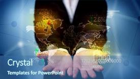  Presentation with world map - PPT layouts having statistics in front of blue background and a ocean colored foreground