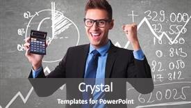  Presentation with tax - Slide deck consisting of statistics maths - businessman show a positive number background and a gray colored foreground