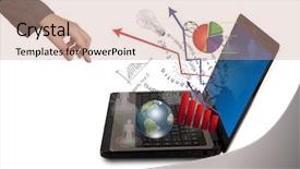  Presentation with financial - Slide deck having statistics number - laptop and financial graphs background and a coral colored foreground