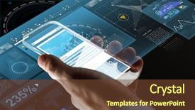  Presentation with virtual hand - PPT layouts enhanced with statistics people and future technology background and a tawny brown colored foreground