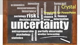  Presentation with uncertainty - Colorful presentation theme enhanced with statistics propapility - uncertainty and risk word cloud backdrop and a tawny brown colored foreground