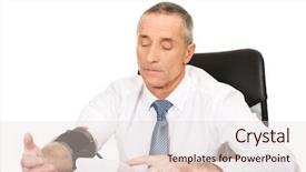  Presentation with blood pressure - Presentation theme enhanced with statistik vital - mature businessman measuring blood pressure background and a  colored foreground