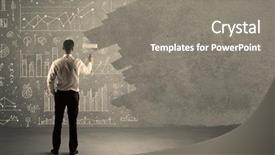  Presentation with wall paint - PPT layouts enhanced with statistique - elegant businessman covering pie charts background and a gray colored foreground