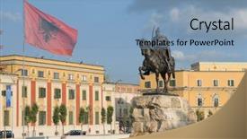  Presentation with albania - Colorful presentation theme enhanced with statue and waving albanian flag backdrop and a teal colored foreground