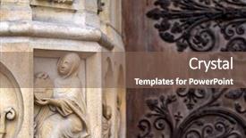  Presentation with notre dame paris france - PPT theme featuring statue at notre dame paris background and a violet colored foreground