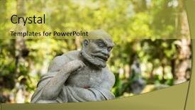  Presentation with religious - Slides featuring stone ruined arhat statue background and a yellow colored foreground