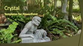  Presentation with religious - Colorful theme enhanced with stone ruined arhat statue backdrop and a tawny brown colored foreground