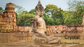  Presentation with ayutthaya - Presentation design featuring statue in wat mahathat ayutthaya background and a coral colored foreground