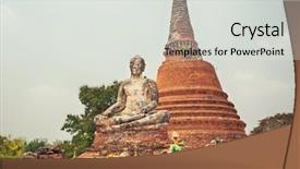  Presentation with ayutthaya - Audience pleasing presentation design consisting of statue in wat worachetharam ayutthaya backdrop and a light gray colored foreground