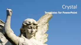  Presentation with angel and devil - Beautiful PPT layouts featuring statue-of-a-stone-cherubim backdrop and a teal colored foreground