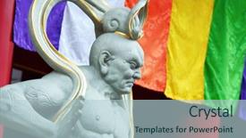  Presentation with god - Colorful PPT layouts enhanced with statue of chinese god backdrop and a lemonade colored foreground