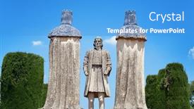  Presentation with columbus - Beautiful slide deck featuring statue-of-christian-kings-ferdinand backdrop and a teal colored foreground