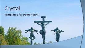  Presentation with jesus cross - Slides having christiam - statue of jesus on cross background and a light blue colored foreground