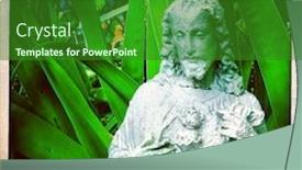  Presentation with spray - Slide deck with statue of jesus background and a forest green colored foreground