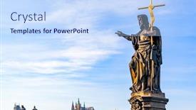  Presentation with max - Slide deck having statue-of-john-the-baptist background and a sky blue colored foreground