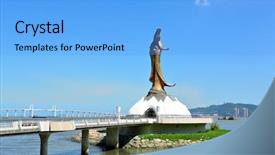  Presentation with ancient king statue - Beautiful PPT layouts featuring statue of kun iam backdrop and a light blue colored foreground