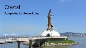 Presentation with ancient king statue - PPT theme with statue of kun iam background and a light blue colored foreground