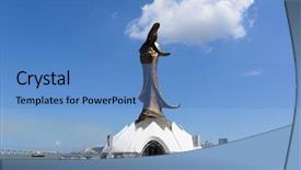  Presentation with ancient king statue - Slide deck with statue of kun iam background and a teal colored foreground