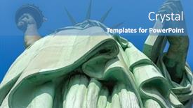  Presentation with new york - Beautiful presentation featuring statue-of-liberty-from-below backdrop and a teal colored foreground