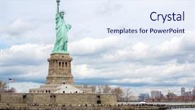  Presentation with new york city - Audience pleasing PPT layouts consisting of statue of liberty in new york city backdrop and a sky blue colored foreground