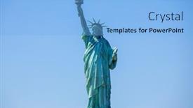  Presentation with new york - Beautiful PPT theme featuring statue-of-liberty-national-monument backdrop and a light blue colored foreground