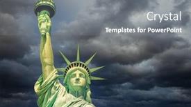  Presentation with liberty - Colorful PPT theme enhanced with statue-of-liberty-over-dramatic backdrop and a gray colored foreground
