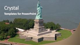  Presentation with liberty - Audience pleasing PPT theme consisting of statue of liberty taken from helicopter backdrop and a gray colored foreground