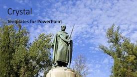  Presentation with first - Presentation theme consisting of statue of the portuguese first king in guimaraes portugal background and a light blue colored foreground