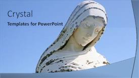  Presentation with virgin mary - Beautiful slide deck featuring statue-of-the-virgin-mary backdrop and a light blue colored foreground