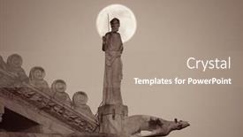  Presentation with moon - PPT theme consisting of statue-sculpture-on-roof background and a coral colored foreground