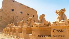  Presentation with karnak - PPT theme featuring statues of ram-headed sphinx background and a gold colored foreground
