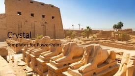  Presentation with karnak - PPT layouts consisting of statues of ram-headed sphinx background and a coral colored foreground