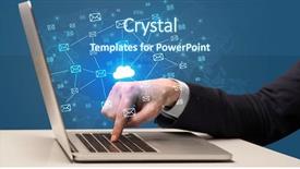  Presentation with cloud computing - Amazing slide set having status report - businessman hand sending a bunch backdrop and a ocean colored foreground