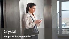  Presentation with cell - Amazing theme having status update - beautiful young woman texting backdrop and a dark gray colored foreground