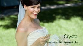  Presentation with cell - Presentation theme enhanced with status update - portrait of happy bride holding background and a  colored foreground