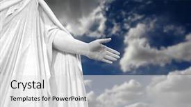  Presentation with hand world hands of jesus - Colorful PPT theme enhanced with statute of hand of jesus backdrop and a  colored foreground