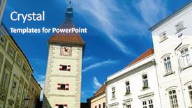  Presentation with ancient water well - PPT theme featuring statutory - ancient and beautiful city background and a teal colored foreground