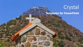  Presentation with monastery - Beautiful slide set featuring stavrovouni-monastery-on-the-mountain backdrop and a teal colored foreground
