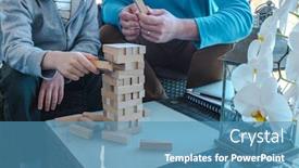  Presentation with creating time - PPT theme with stay-at-home-dad-father background and a teal colored foreground