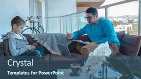  Presentation with free family - Slide set enhanced with stay-at-home-dad-father background and a ocean colored foreground